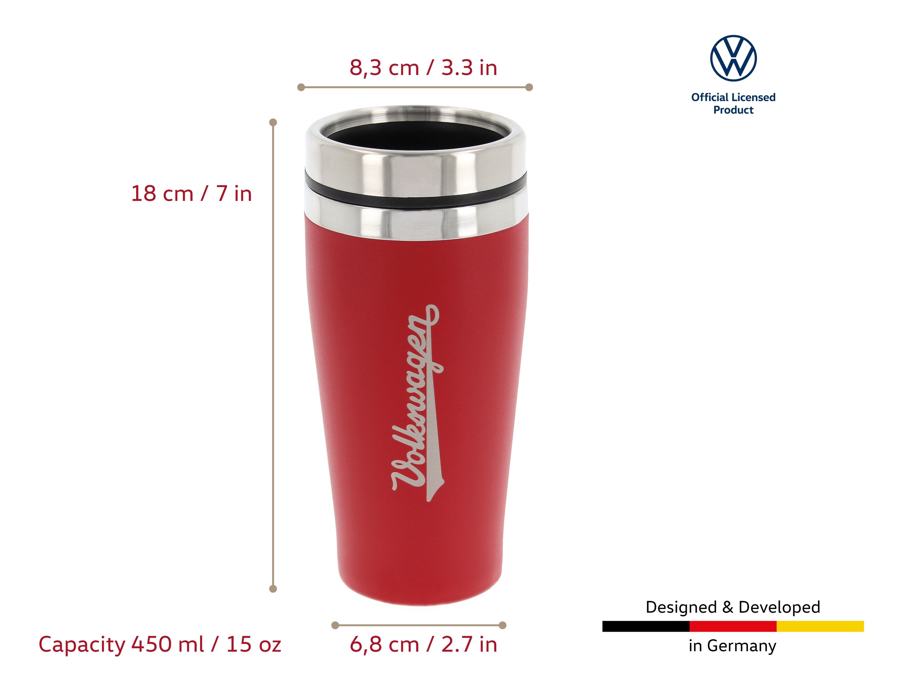VOLKSWAGEN VW Gobelet thermos à double, acier inoxydable, 450ml - rouge