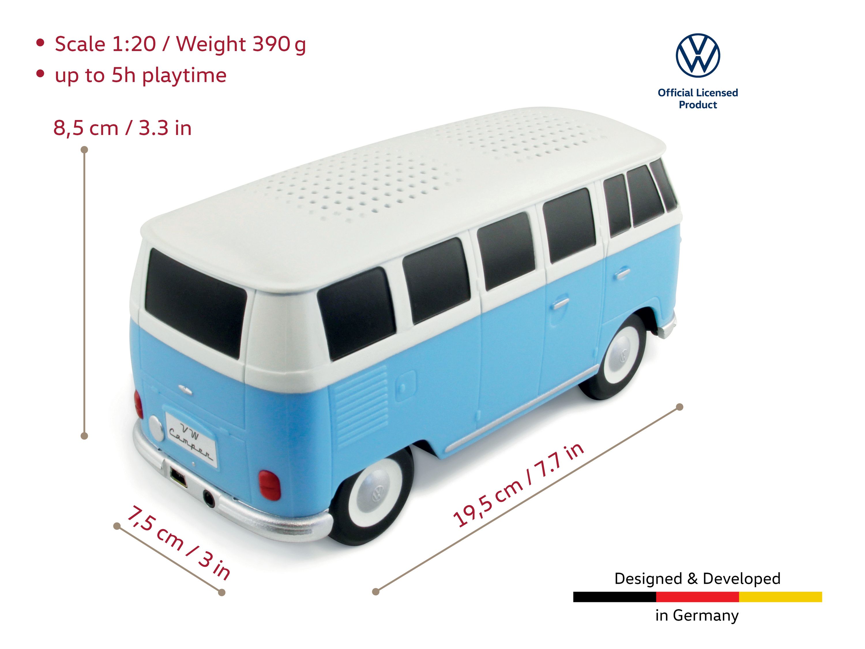 VW T1 Bulli Bus Bluetooth Lautsprecher 1:20, Mini-USB, 3,5mm AUX input