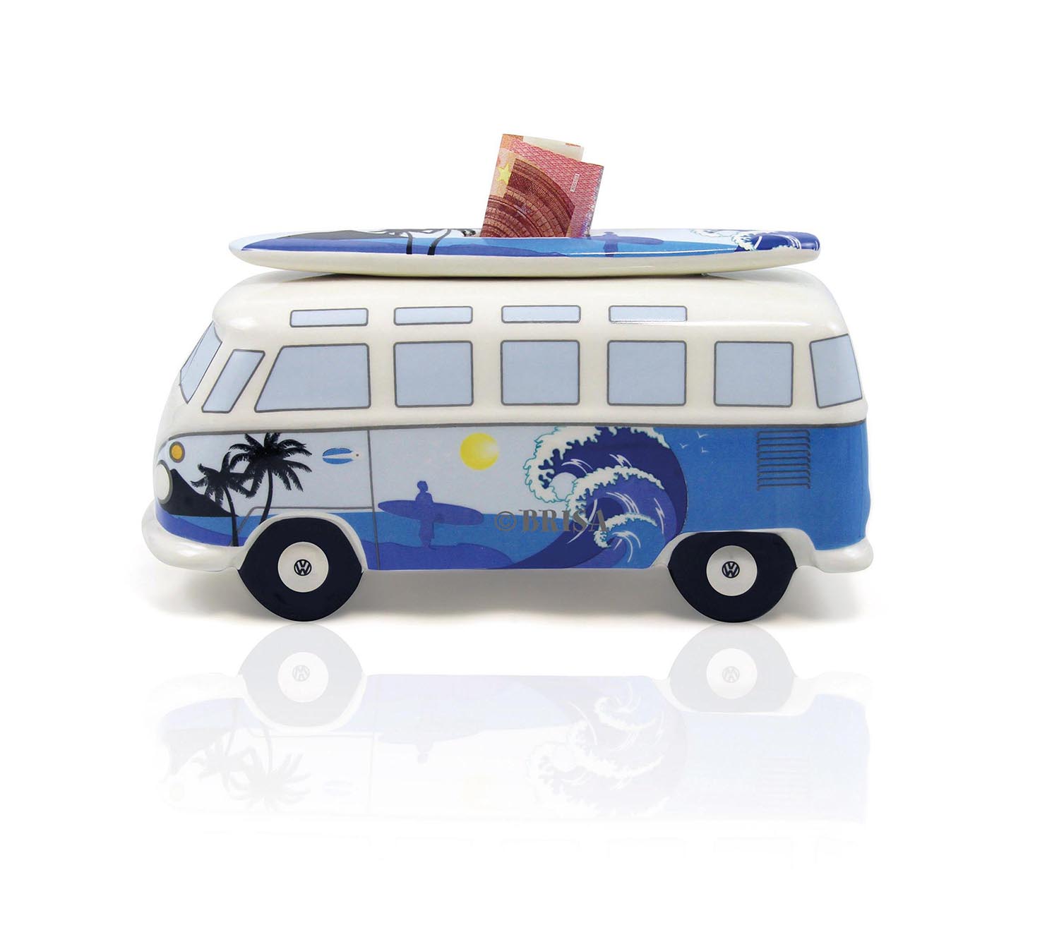 Salvadanaio VW T1 Bulli con tavola da surf (1:18)