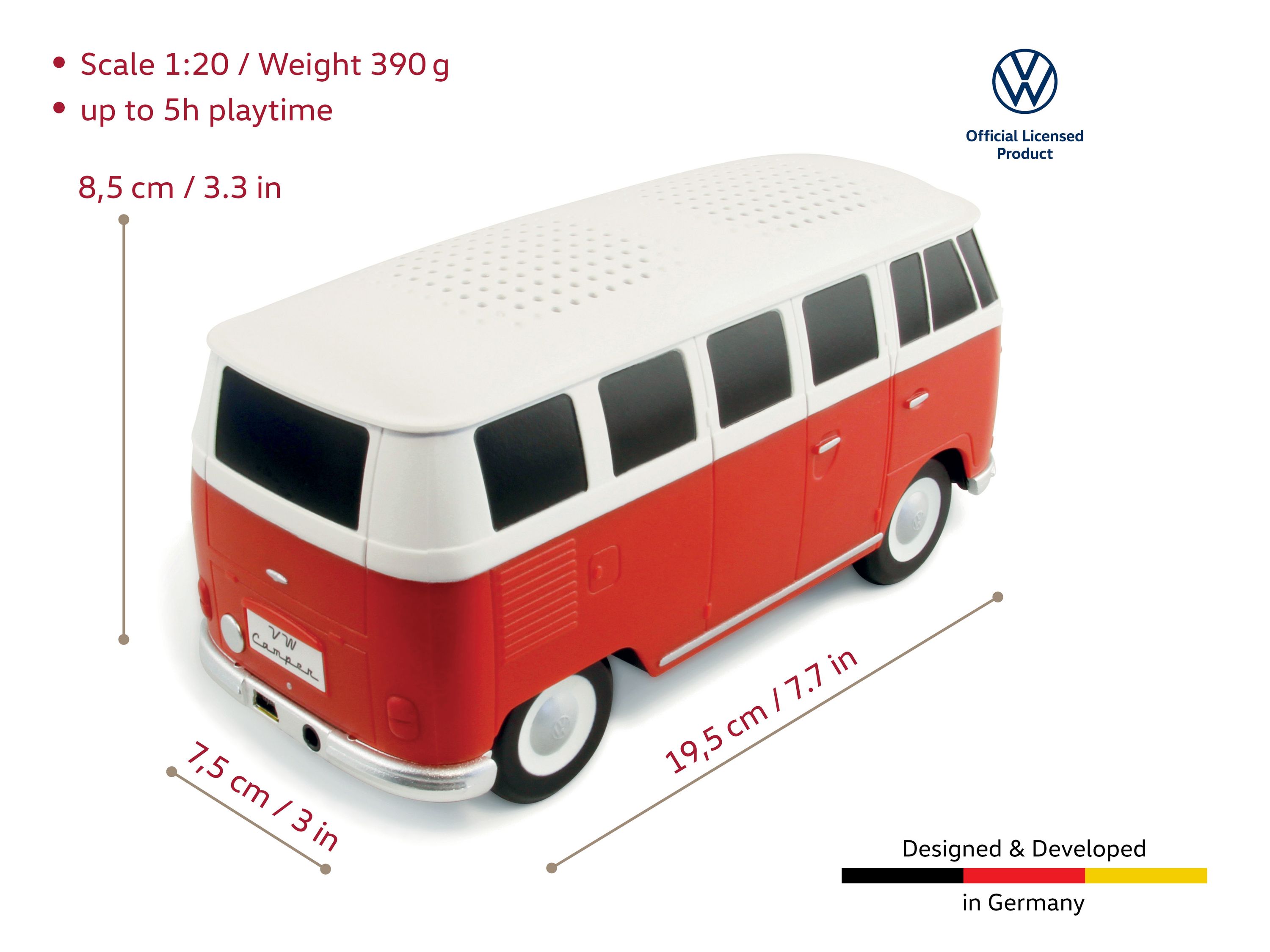 VW T1 Bulli Bus Bluetooth Lautsprecher 1:20, Mini-USB, 3,5mm AUX input