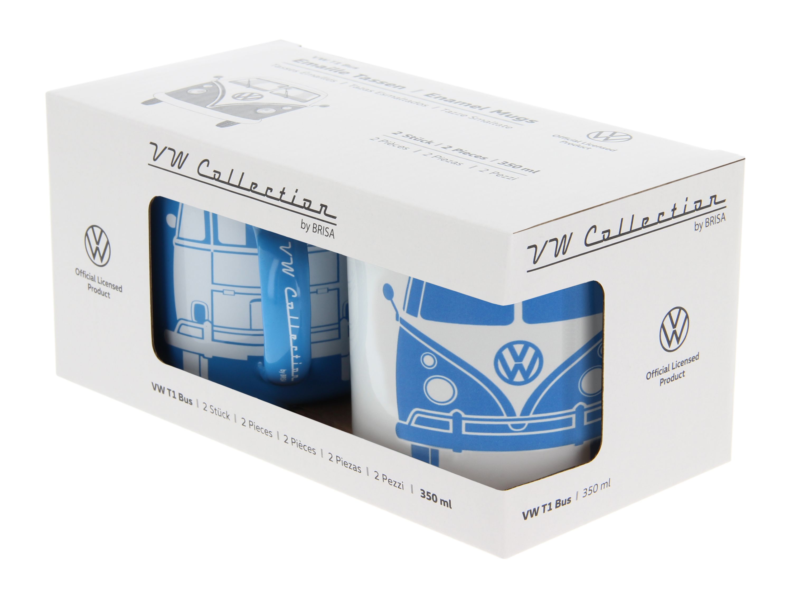 VOLKSWAGEN BUS VW T1 Combi Tasse émaillé, 2 pièces, 350ml - bleu/gris