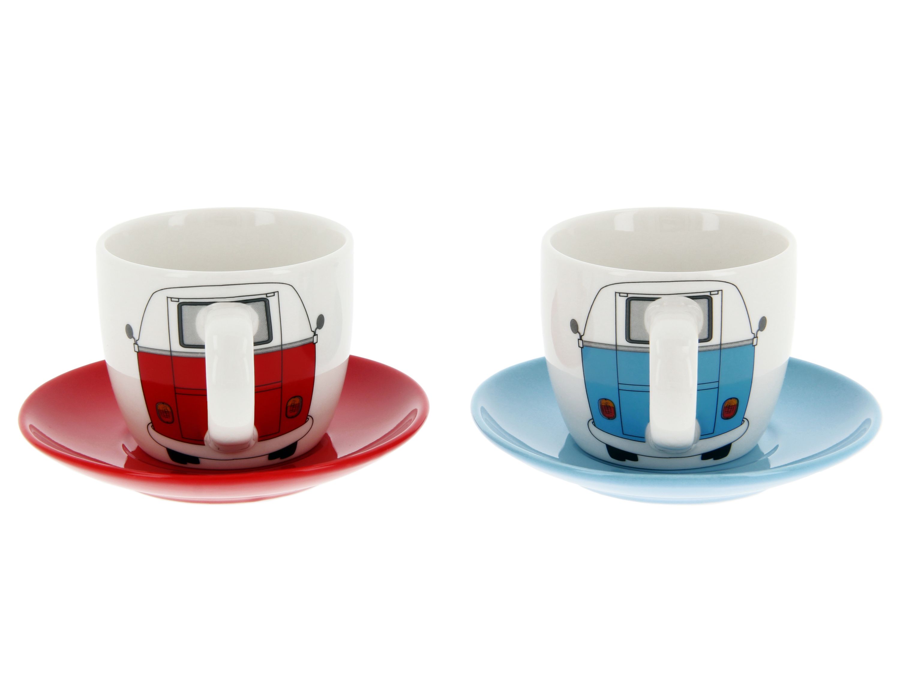 VW T1 Bus Tazzine da caffè Espresso, Set di 2 pezzi, 100ml - Fronte/rosso&blu