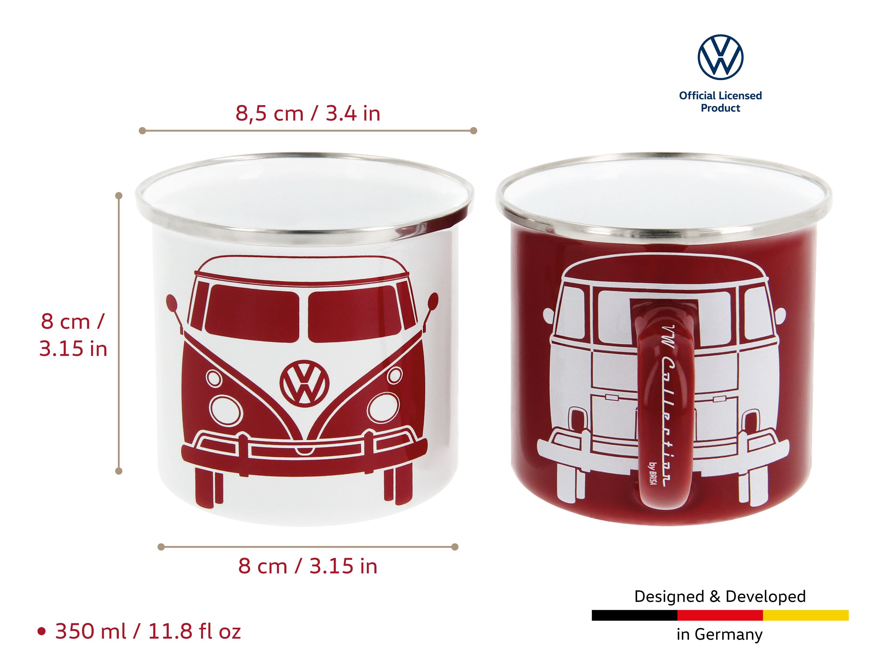 VW T1 Bulli Bus Tasse emailliert 2er Set 350ml