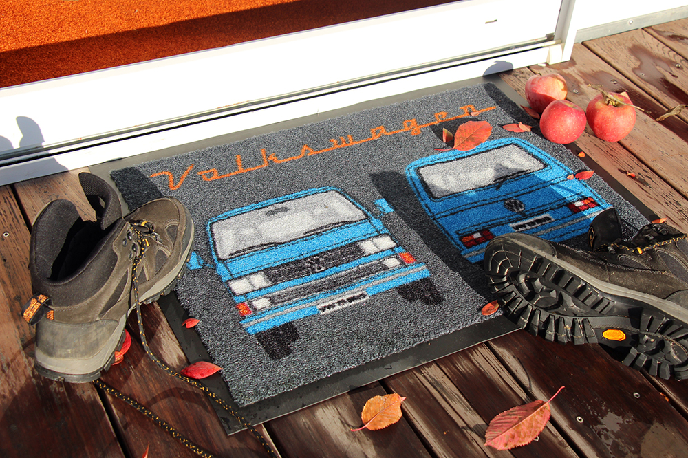 VW T3 Bulli Bus doormat, 70x50 cm - front & rear/blue