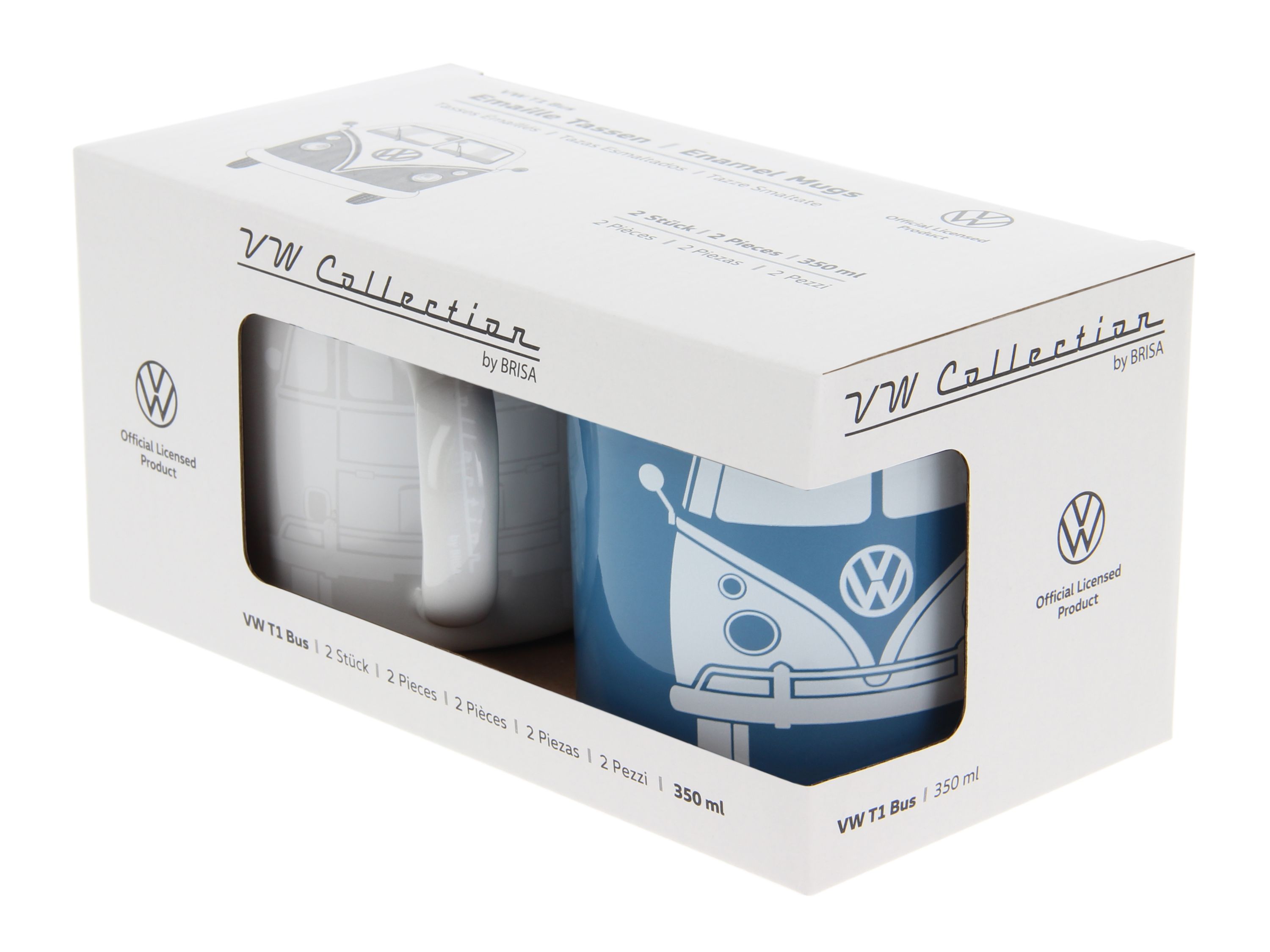 VOLKSWAGEN BUS VW T1 Combi Tasse émaillé, 2 pièces, 350ml - bleu/gris