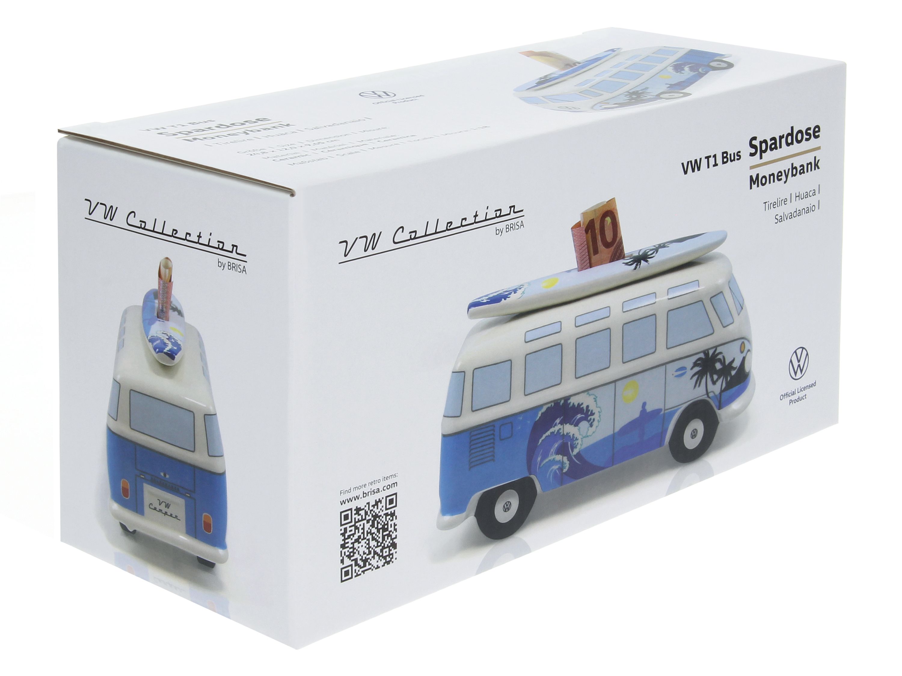 Salvadanaio VW T1 Bulli con tavola da surf (1:18)