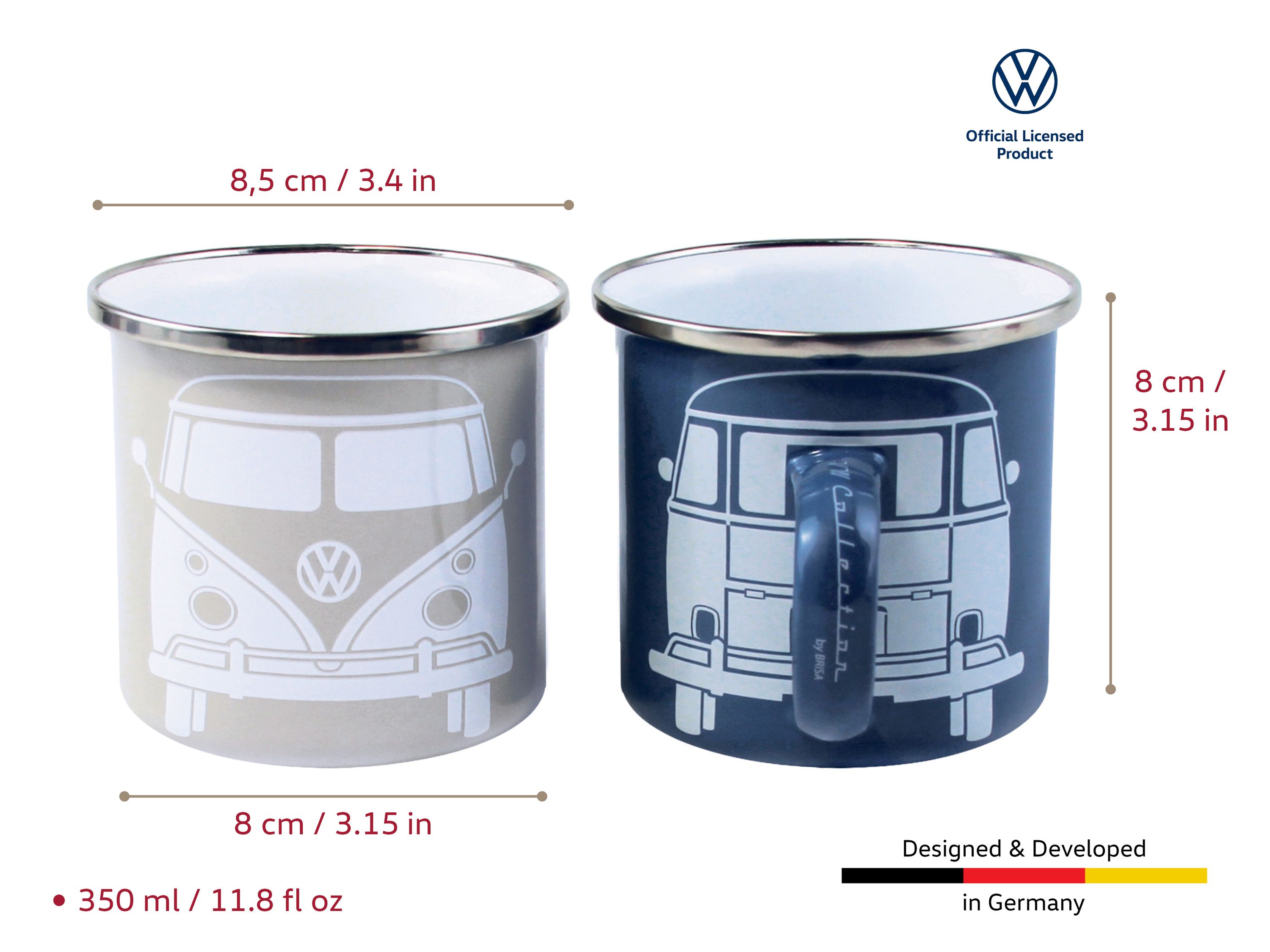 VW T1 Bulli bus mug enameled set of 2 350ml