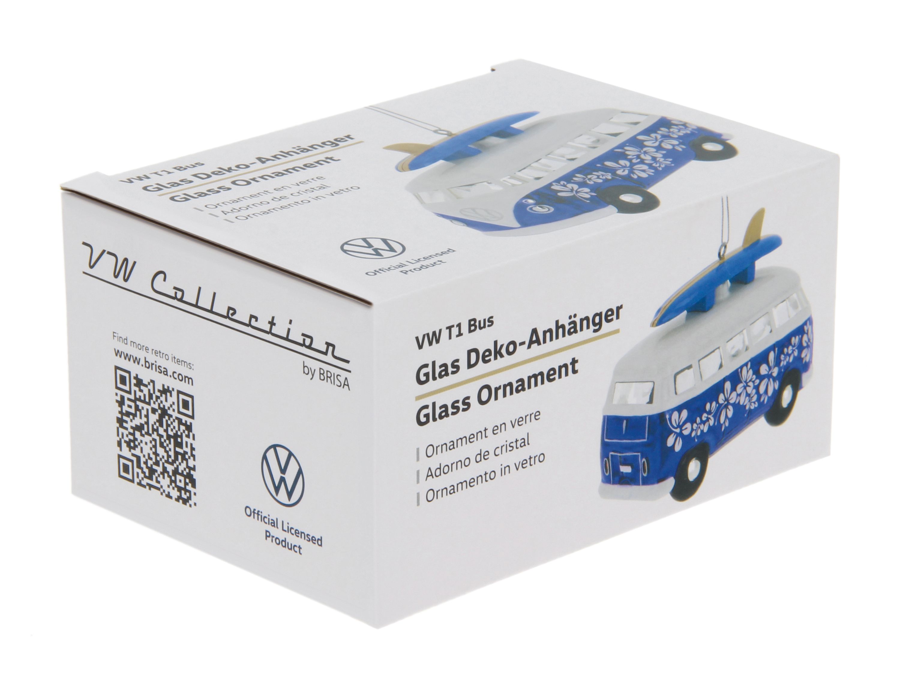 VW T1 Bulli Bus Deko-Anhänger & Weihnachtsschmuck aus Glas in Geschenkbox (Maßstab 1:40)