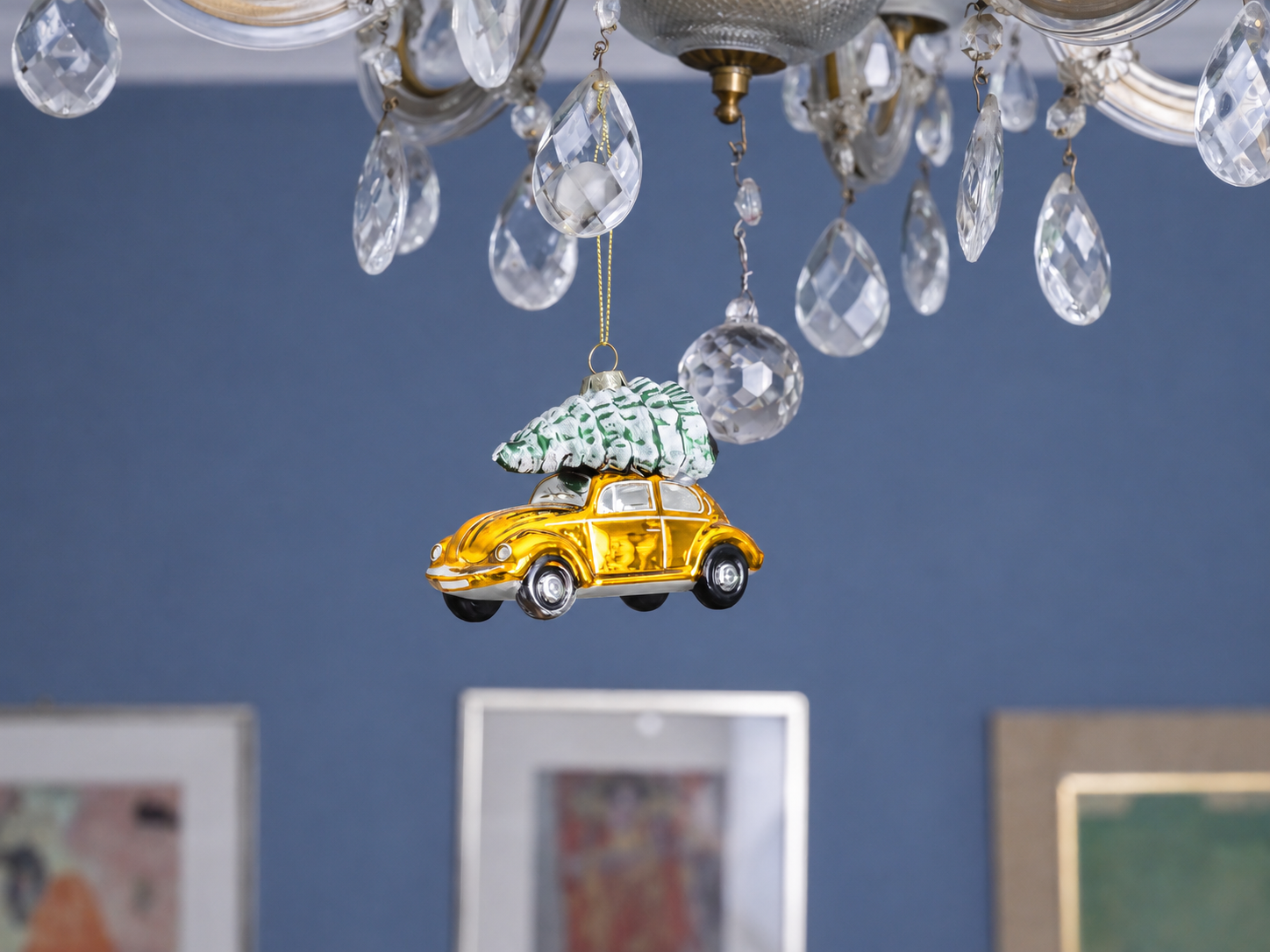 VW Käfer Deko-Anhänger & Weihnachtsschmuck aus Glas in Geschenkbox (Maßstab 1:40)