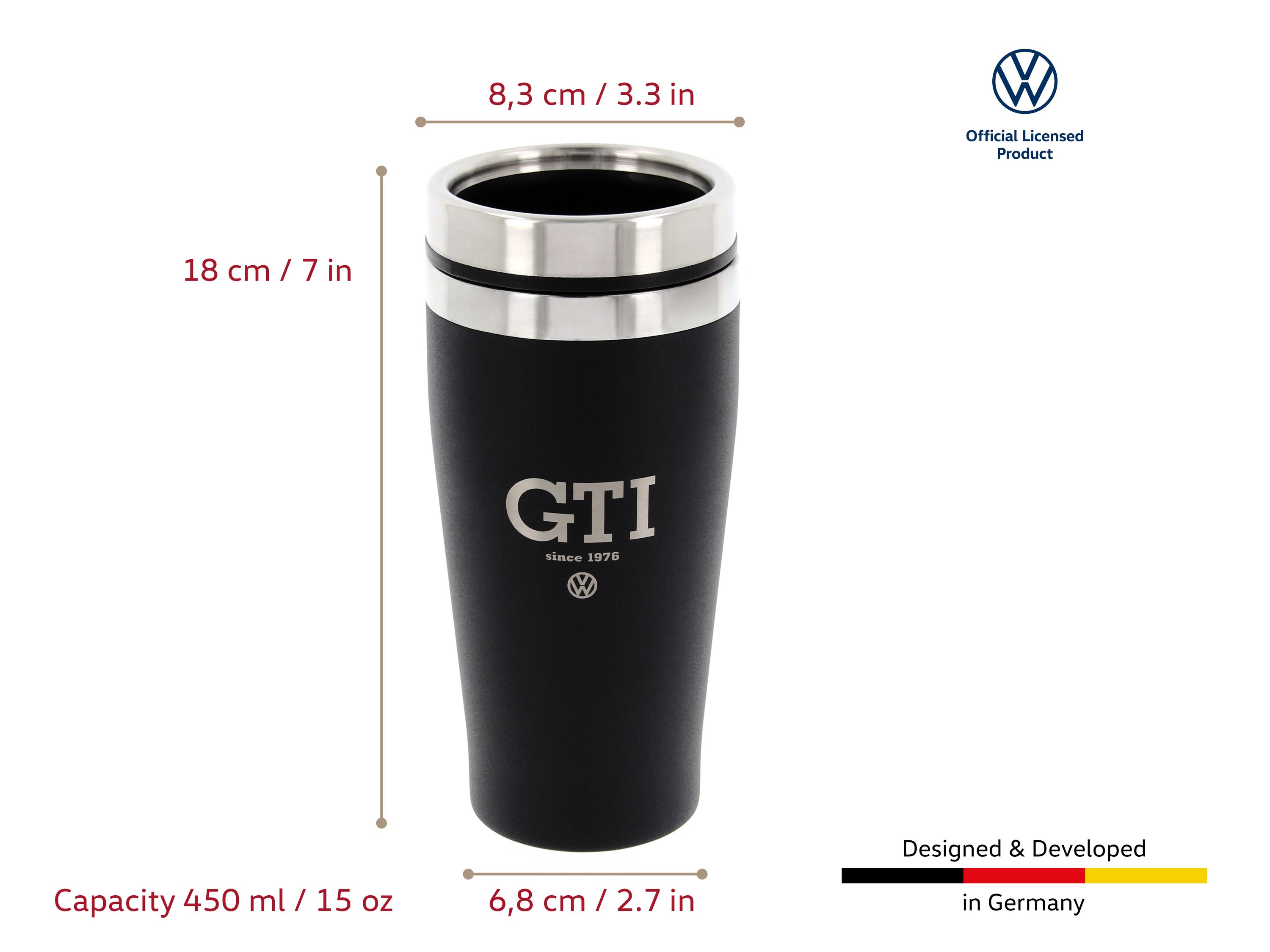 VW GTI stainless steel thermo mug, double walled, 450ml