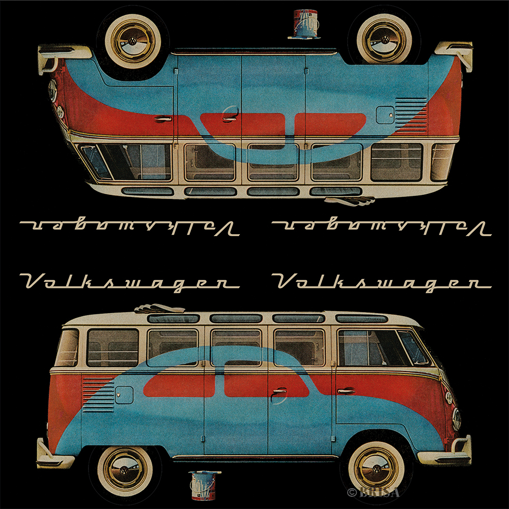 VOLKSWAGEN BUS VW T1 Combi Serviettes - Rayure/rouge&bleu