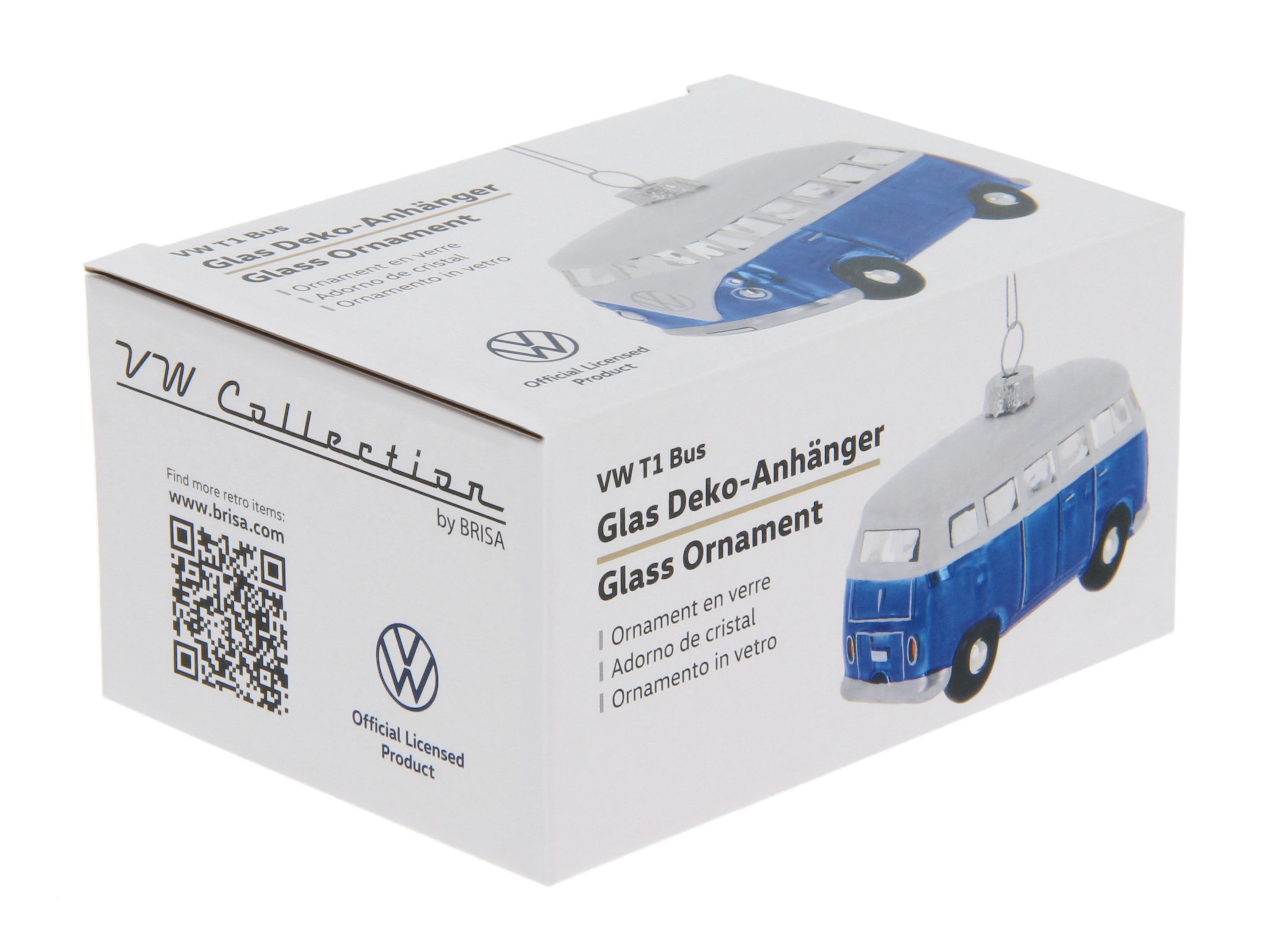VW T1 Bulli Bus Deko-Anhänger & Weihnachtsschmuck aus Glas in Geschenkbox (Maßstab 1:40)