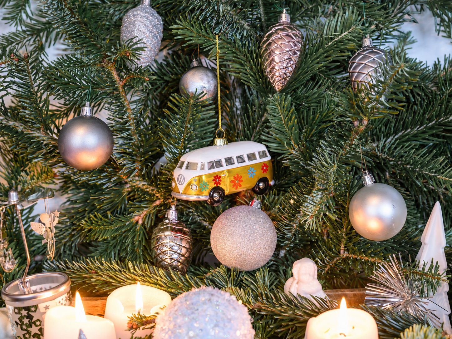 VW T1 Bulli Bus Deko-Anhänger & Weihnachtsschmuck aus Glas in Geschenkbox (Maßstab 1:40)