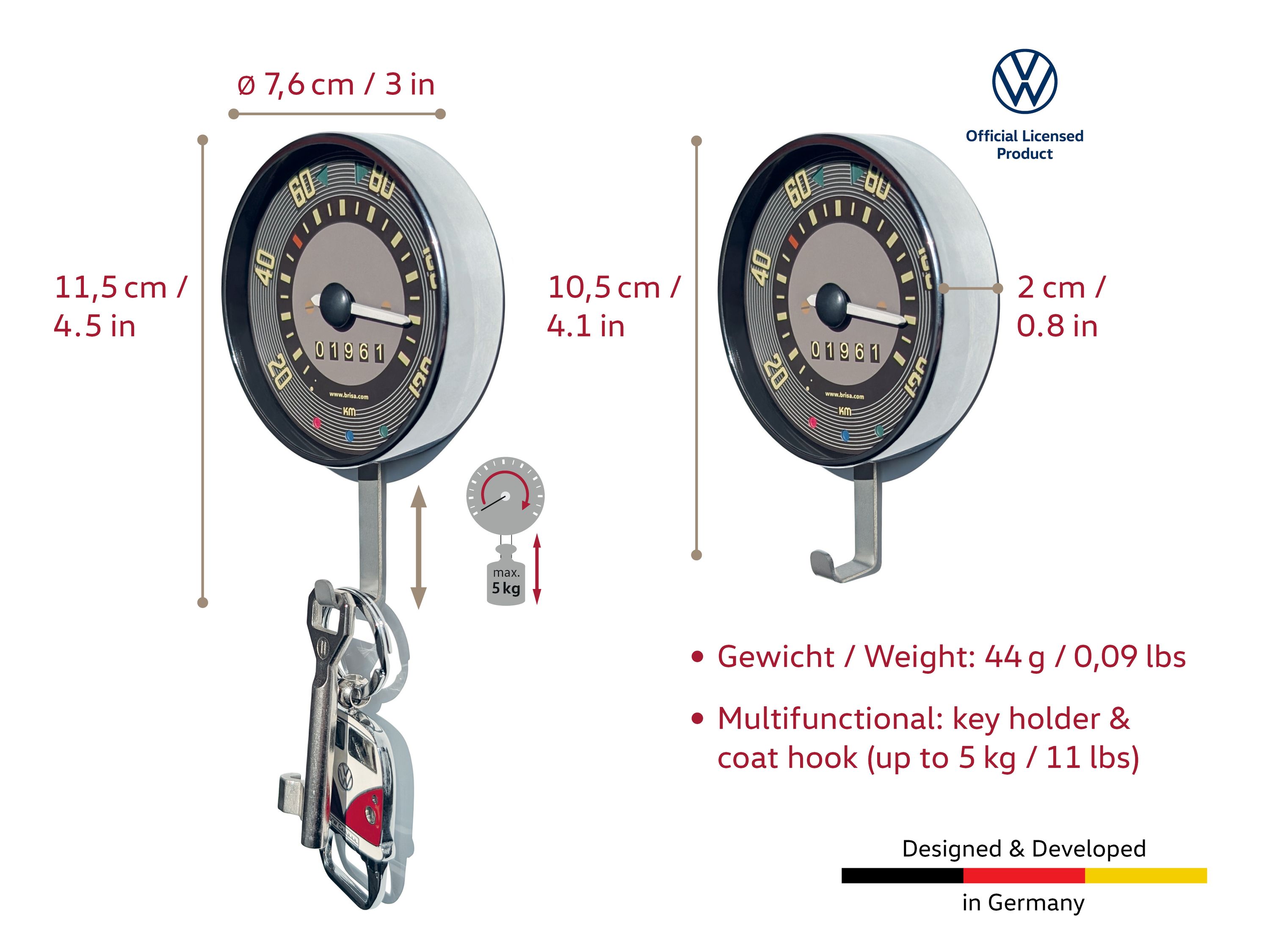 VW T1 Camper Van Wall-Mounted Key Holder in Speedometer Design (in Gift Box)