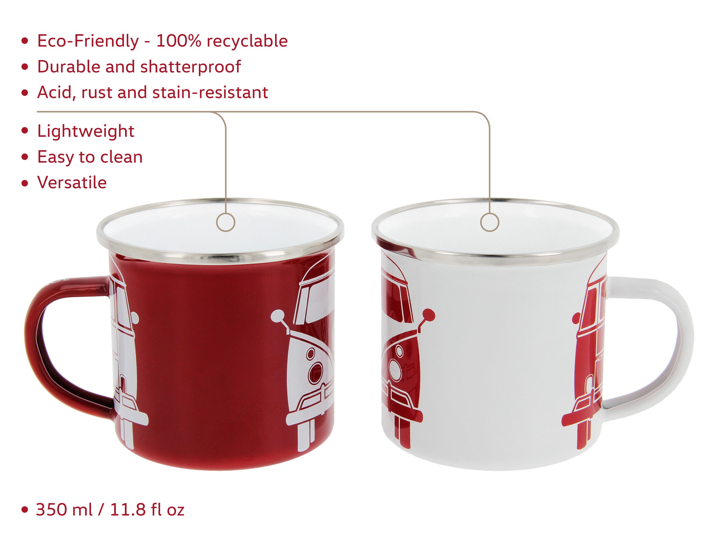 VW T1 Bulli Bus Tasse emailliert 2er Set 350ml
