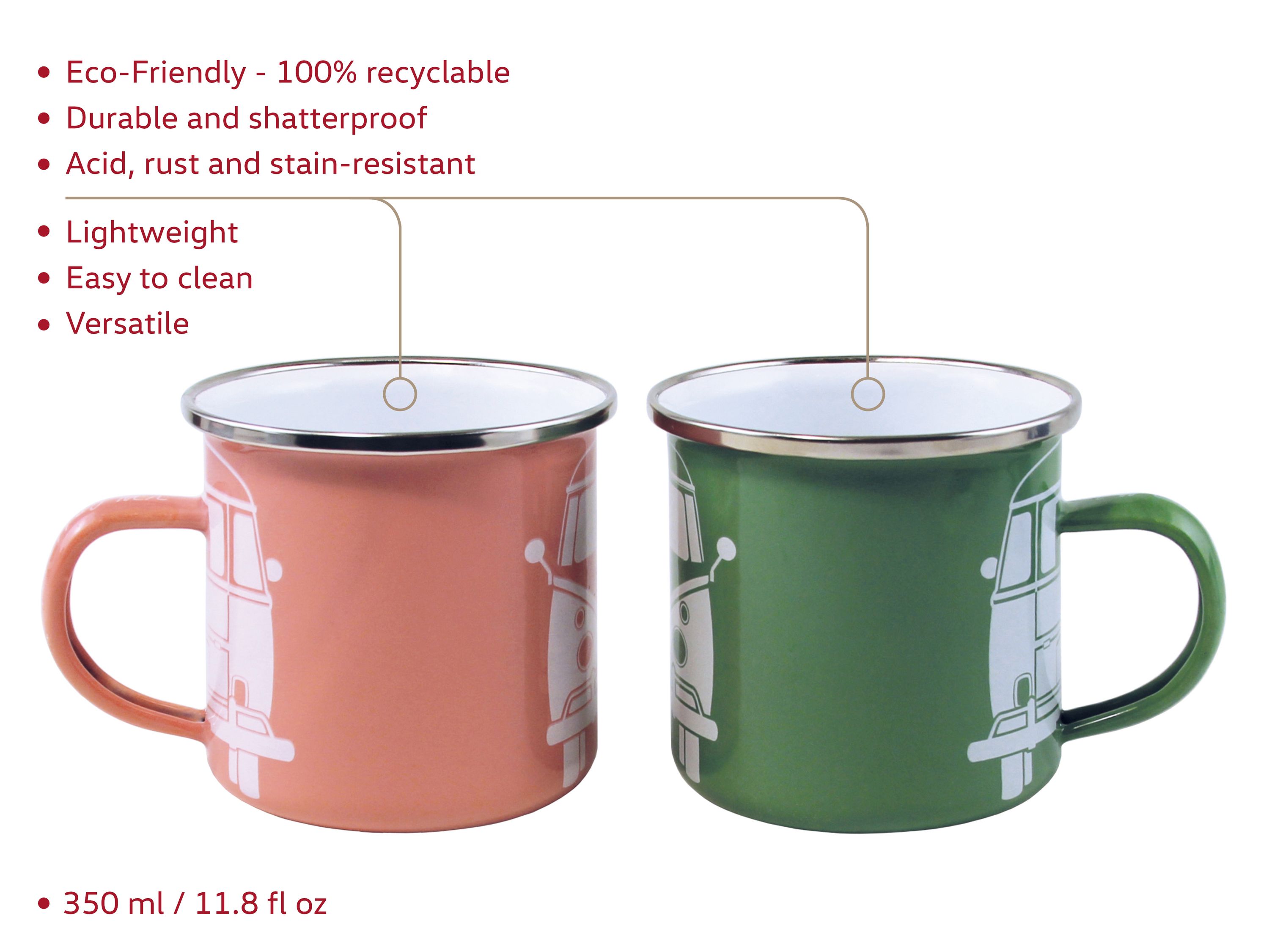VW T1 Bulli bus mug enameled set of 2 350ml