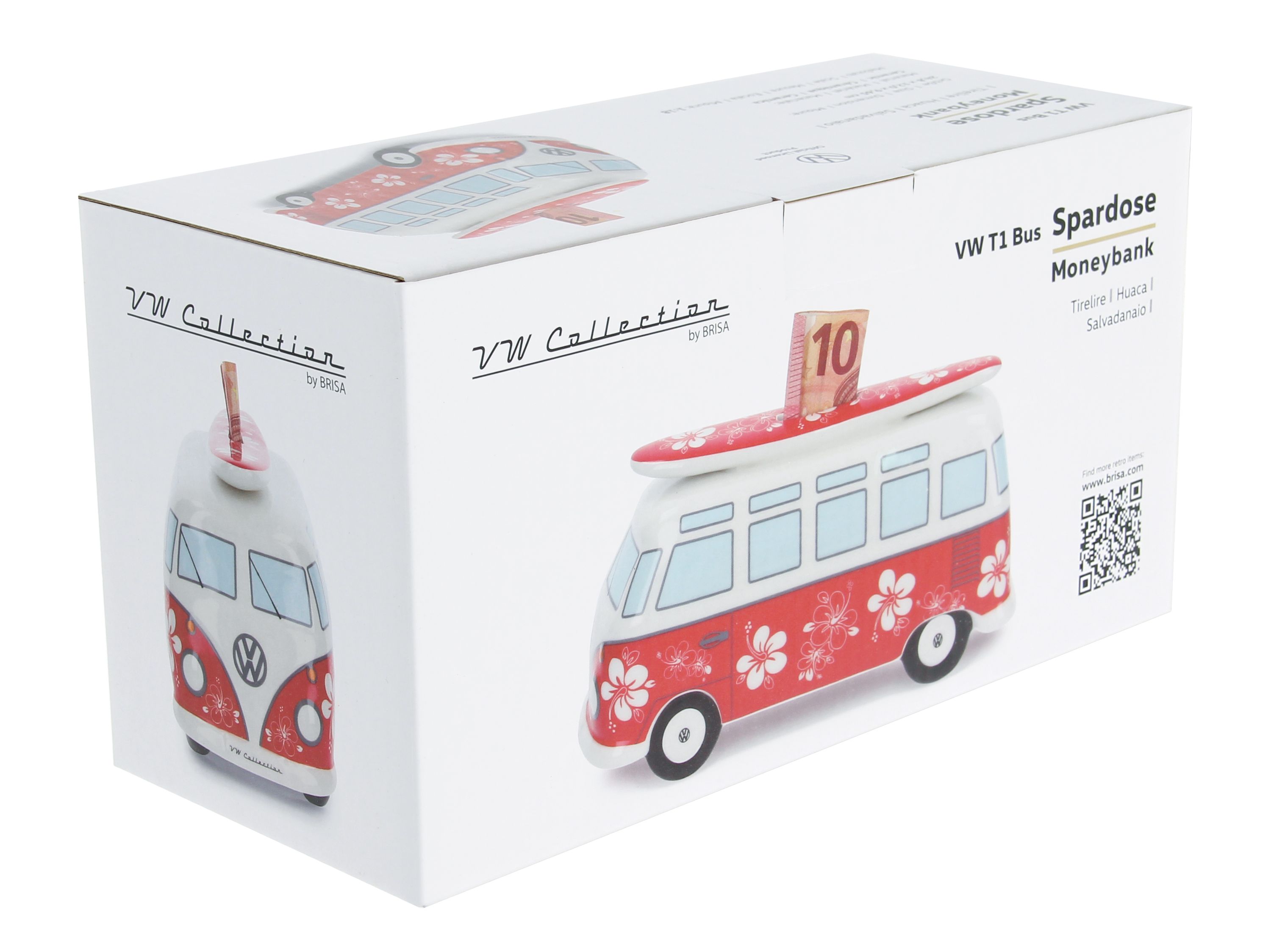 VW T1 Bulli Bus Spardose mit Surfbrett (1:18)